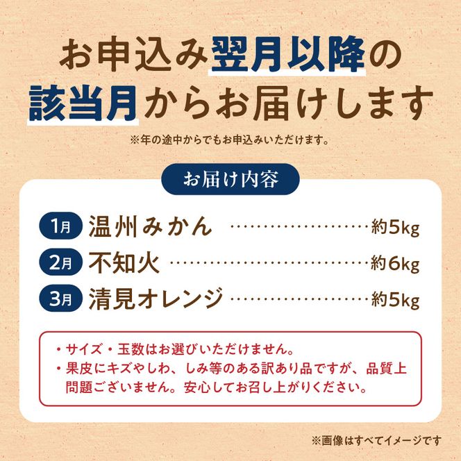 G60-T97_【発送月固定定期便】魚鶴自慢のご家庭用柑橘セット(みかん・不知火・清見)全3回