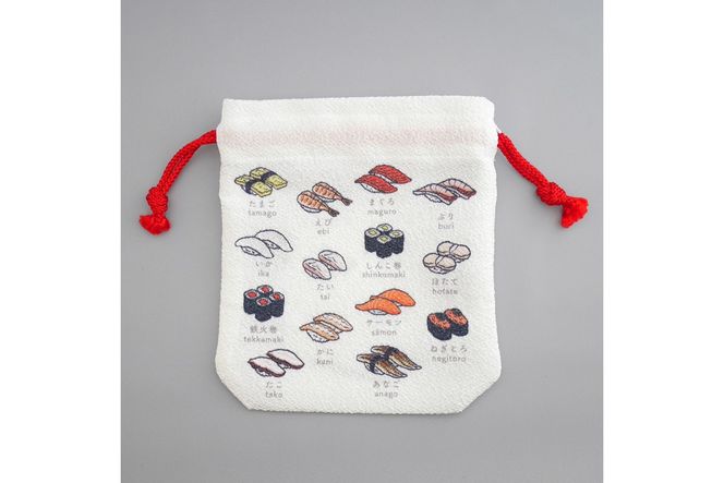 丹後ちりめん　にほんご巾着「sushi（寿司）」 サイズ：約13.5cm×17.5cm 選べる 種類 ふるさと納税 雑貨 巾着 丹後ちりめん 丹後 京都　DZ00029-01