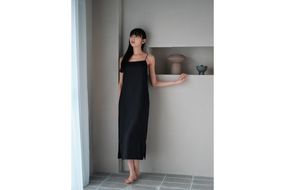 シルクサテンキャミドレス（黒） キャミドレス ドレス シルク 高品質 丹後ちりめん インナー ファッション　TH00009