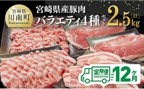 【12ヶ月定期便】宮崎県産豚肉バラエティ4種セット2.5kg【 肉 豚 豚肉 ロース バラ 切り落とし 】[D07502t12]