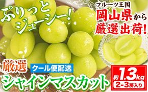 【2026年発送先行予約】シャインマスカット 岡山 約1.3kg 2-3房 厳選 旬 ぶどう ブドウ 葡萄 マスカット 果物 フルーツ ギフト 岡山県 笠岡市 訳あり クール便 爽やか 贅沢《2026年9月上旬-11月中旬頃出荷》---kasaoka_zsy_221_13---