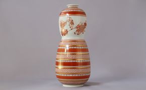 福島武山 赤絵唐子遊文九谷焼飾瓶 a05 民芸品 工芸品 