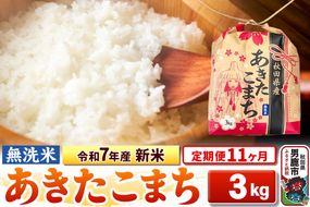 《定期便11ヶ月》令和7年産 新米【無洗米】秋田県産 あきたこまち 3kg 秋田県 男鹿市 こまちライン|23_kml-020311