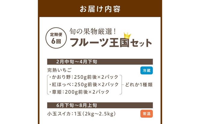 【先行予約／フルーツ定期便6回】旬の果物厳選！京丹後フルーツ王国セット（完熟イチゴ・小玉スイカ・桃・メロン・シャインマスカット・二十世紀梨）（2027年2月中旬～発送）　YK00705