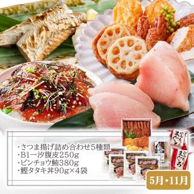定期便(半年で3回)さつま揚げ&鮮度抜群な一本釣りかつお・まぐろ LL-6007 【1462810】