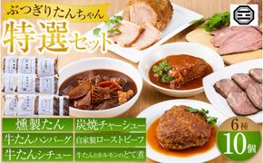 ぶつぎりたんちゃん特選セット（牛たんハンバーグ、牛たんシチュー、燻製牛たん、炭焼チャーシュー、自家製ローストビーフ、牛たんとホルモンのどて煮） 372013_HX004