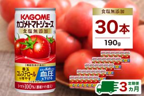 ns001-017　【定期便3ヵ月】カゴメ　トマトジュース　食塩無添加　190g缶×30本 1ケース 毎月届く 3ヵ月 3回コース【 栃木県 那須塩原市 】