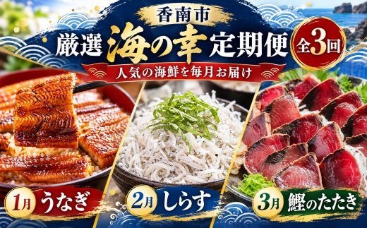 海鮮 定期便 海の幸 魚介類全 3回 3ヶ月 3か月 おかず ご飯のお供 冷凍 人気 セット お楽しみ うなぎ 蒲焼 鰻 うな重 うな丼 国産 釜揚げ 天使の宝石 しらす丼 じゃこ 藁焼き 訳あり 土佐 刺身 本場 Wky-15