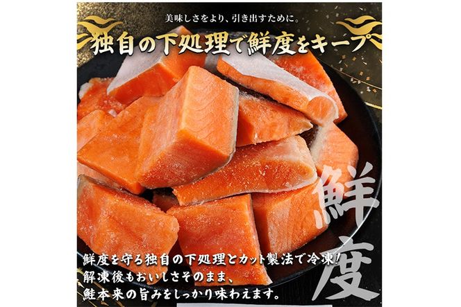 骨取り サーモン カット(計1kg・500g×2袋) 皮付き 鮭 ダイスカット 小分け 骨とり 骨なし 骨取り済 カット済 簡単 魚 冷凍 お弁当 おかず 【AW-74】【丸正水産】