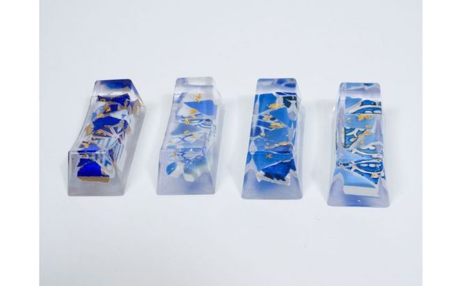 九谷焼のかけらを再生した箸置き HASHI STAND 4点セット (08 青系)