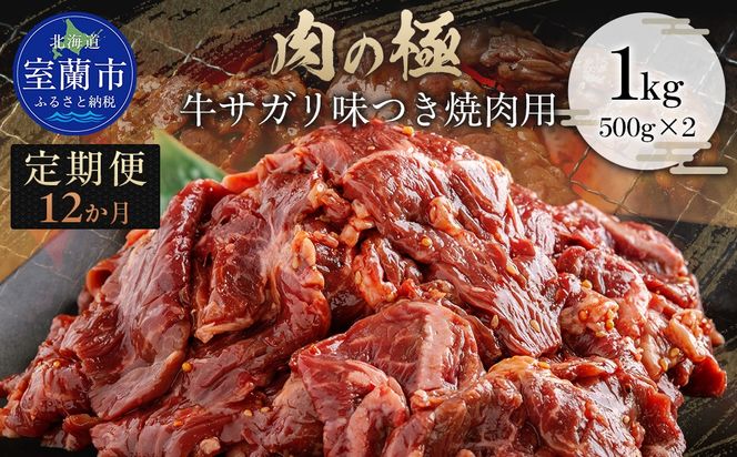 【12か月定期便】牛サガリ味つき焼肉用 1kg (500g×2)  MROBM034