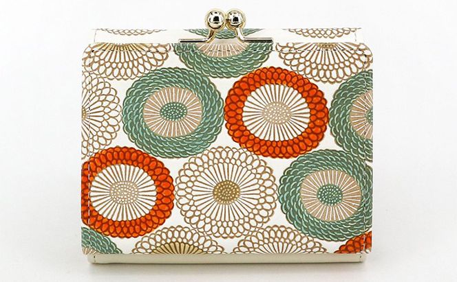 【文庫屋大関】三つ折りミニ財布　笠菊（若草）【皮革工芸品】 ファッション 小物 民芸品 お札 カード 小銭 手のひらサイズ コンパクト 厄除け 牛革 手作り 大人可愛い 