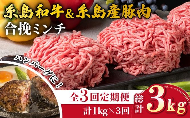 【全3回定期便】糸島和牛 糸島産豚 合挽ミンチ 500g×2p×3回 計3kg 糸島ミートデリ工房 [ACA257]