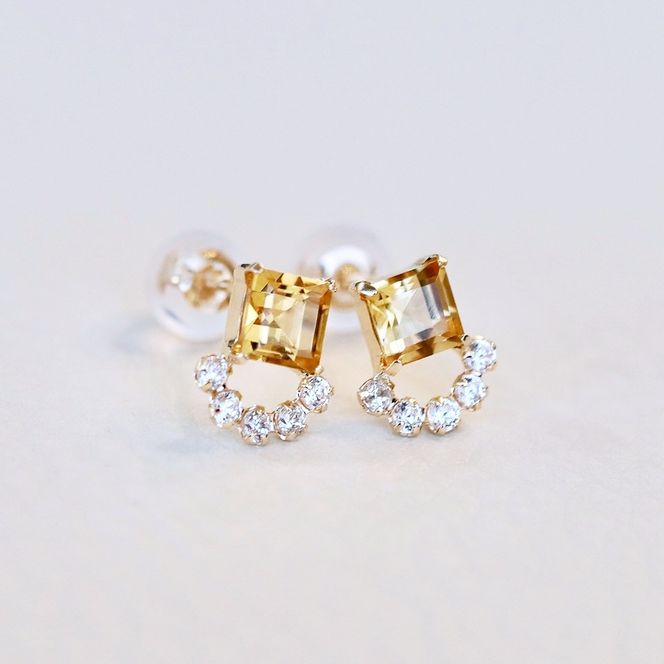 【ジュエリー】K10 イエローゴールド シトリン ピアス 保証書付 SMK-5220 242-004-c