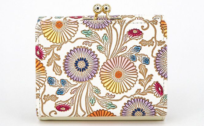 【文庫屋大関】三つ折りミニ財布　更紗菊【皮革工芸品】 ファッション 小物 民芸品 お札 カード 小銭 手のひらサイズ コンパクト 大人かわいい 牛革 手作り 国産 