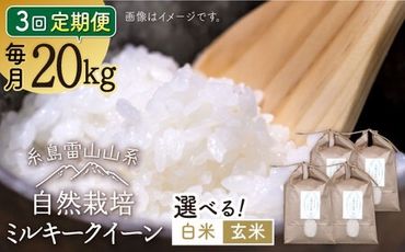 【全3回定期便】糸島産 ミルキークイーン 20kg 自然栽培 糸島市 / 大石ファーム [ATE038]