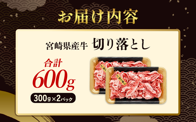 宮崎県産 黒牛 切り落とし 600g（300g×2パック） 赤身 牛肉 切り落とし 肉 お肉 牛 国産牛 小分け 真空パック  冷凍 贈答 ギフト 人気 国産 えびの市