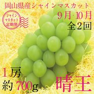 【定期便 全2回】ぶどう 2026年 先行予約 9月・10月発送 シャインマスカット 晴王 1房 約700g ブドウ 葡萄 岡山県産 国産 フルーツ 果物 ギフト