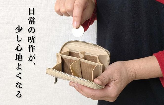 099H4373 板谷革工房 本革小銭入れ「整然の手仕事」〈4仕切り・小銭整理〉（ベージュ）