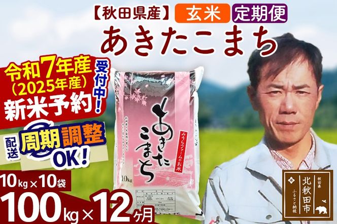 ※令和7年産 新米予約※《定期便12ヶ月》秋田県産 あきたこまち 100kg【玄米】(10kg袋) 2025年産 お届け周期調整可能 隔月に調整OK お米 みそらファーム|msrf-21712