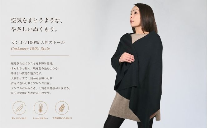 G3611 100％ピュアカシミヤ・大判ストール ブラック フリンジ無し【高級 カシミア おしゃれ ファッション 防寒 かしみあ】