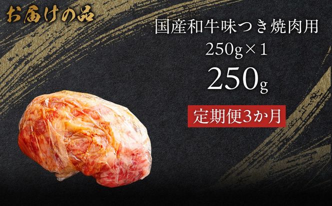【3か月定期便】国産和牛味つき焼肉用 250g (250g×1)  MROBM006