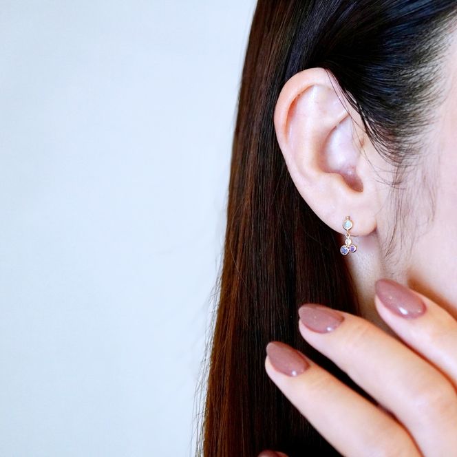 K10YG(10金) イエローゴールド ブルー系天然石 マルチカラー ピアス 揺れる 保証書付 2125 242-052-b