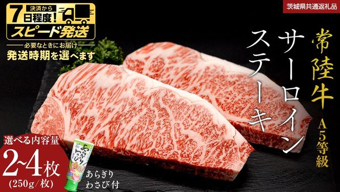 ＼選べる内容量・発送方法／【 常陸牛 】 A5 等級 サーロインステーキ 500g 750g 1kg (1パック250g) あらぎり わさび 付 (茨城県共通返礼品) ひたちぎゅう ブランド牛 ステーキ サーロイン 国産牛 黒毛和牛 和牛 国産黒毛和牛 お肉 A5ランク 山葵 ワサビ 通常発送 スピード発送