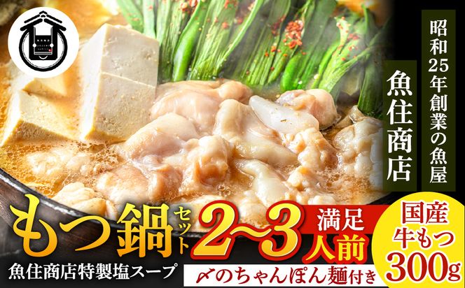 魚住商店特製 国産牛もつ使用 塩もつ鍋セット(2～3人前)【魚住商店】_HA2018 〆のチャンポン麺付き 国産モツ鍋 鍋 ホルモン 肉 もつ 国産もつ鍋 塩もつ鍋 塩モツ鍋 出汁つき 小分け 個包装 冷凍 惣菜 お惣菜 おかず おすすめ 福岡県宗像市