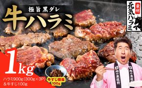 G4669 【新登場】極旨黒ダレ 牛ハラミ 総量 1kg（ハラミ 300g×3P＆牛すじ 100g）【牛肉 はらみ 小分け 焼肉 お弁当 BBQ 訳あり ワケアリ わけあり サイズ不揃い 規格外 TVで話題】