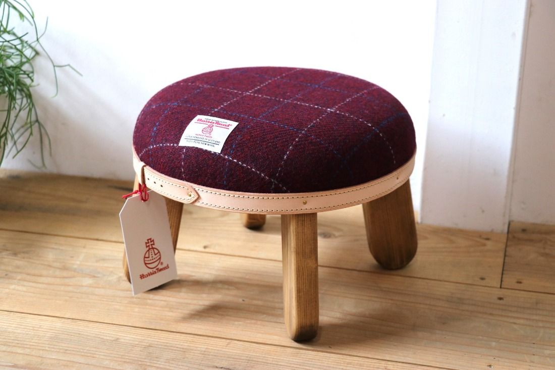 まぁるいスツール[ボルドー] 子供 椅子イスキッズ HARRIS TWEED(ハリスツイード) Z126VC02