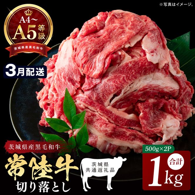 【2027年3月発送予定】最高級A4.A5ランク 常陸牛 切り落し 1kg（約500ｇ×2）【人気肉 お肉 牛肉 和牛 黒毛和牛 国産黒毛和牛 モモ 肩 切り落とし 国産牛 A5 A4 すき焼き 牛丼 ブランド牛】(CR106-3)