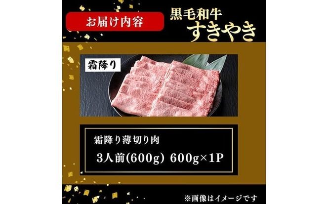 鹿児島県産黒毛和牛すき焼き肉霜降り薄切り肉(3人前600g/600g×1P) c0-142