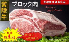 169-26-048 【4か月定期便】【常陸牛】ブロック肉 約1kg【定期便】計4回 総量約4kg（茨城県共通返礼品）【 常陸牛 茨城県 日立市 】