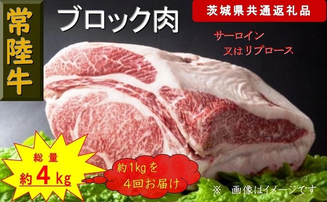 169-26-048　【4か月定期便】【常陸牛】ブロック肉 約1kg【定期便】計4回 総量約4kg（茨城県共通返礼品）【常陸牛　茨城県産　日立市】