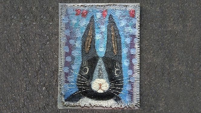 オーダーの品　自作絵画　猫とうさぎの肖像画 羊毛フェルトから生まれる猫の肖像 「わくねこ」の作り方