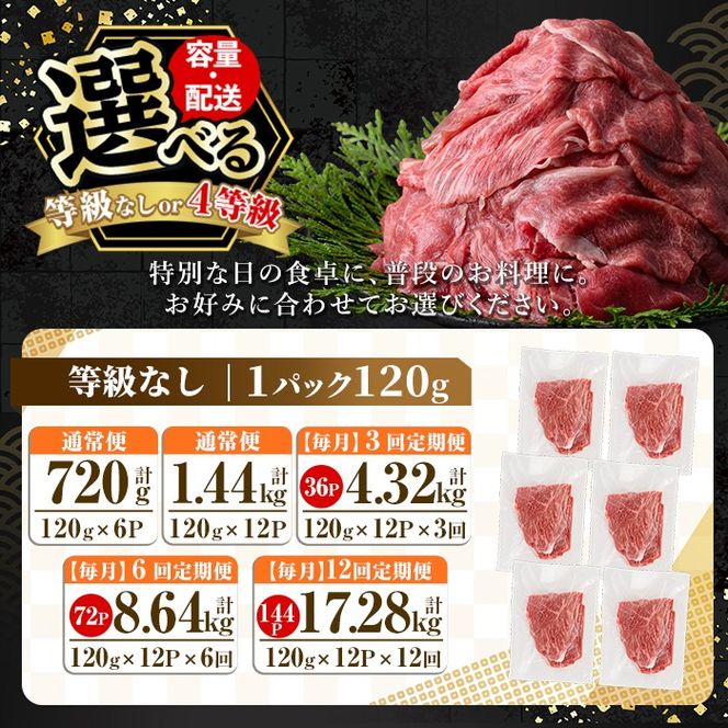 ＜容量・配送・あじわいが選べる＞黒毛和牛切り落とし(最大17.28kg・定期便3回～12回)【水迫畜産】姶良市 国産 肉 牛肉 4等級以上 黒毛和牛 切り落とし セット 小分け トレー無し SDGs a844 a1074