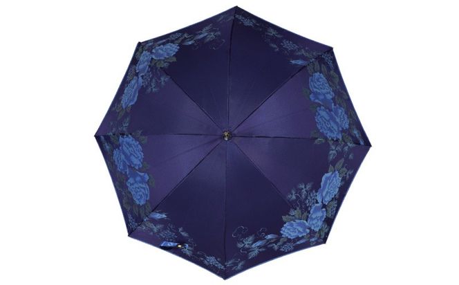 CB037 【槙田商店】晴雨兼用長傘　絵おり　バラとぶどう　ネイビー