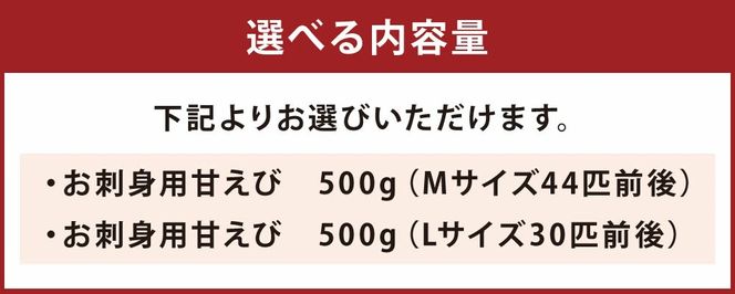 【ふるさと納税】【選べるサイズ】お刺身用甘えび 500g Mサイズ44匹前後 または Lサイズ30匹前後 えび エビ 海老 甘えび 甘海老 甘エビ お刺し身 刺身 お取り寄せ 海鮮 新鮮 急速冷凍 冷凍 兵庫県 新温泉町 送料無料【配送不可地域：離島】【1049614】