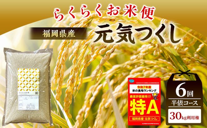 米 らくらくお米便 計30kg 元気つくし ( 5kg × 6回 )