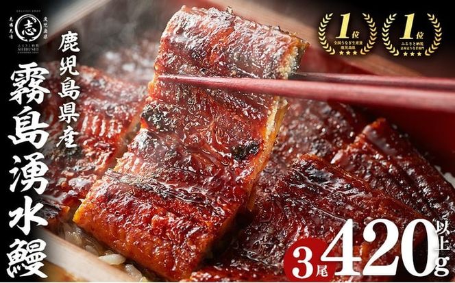 【志布志市人気No.1お礼の品】霧島湧水鰻の蒲焼き 140g以上×3尾＜計420g以上＞ a2-133