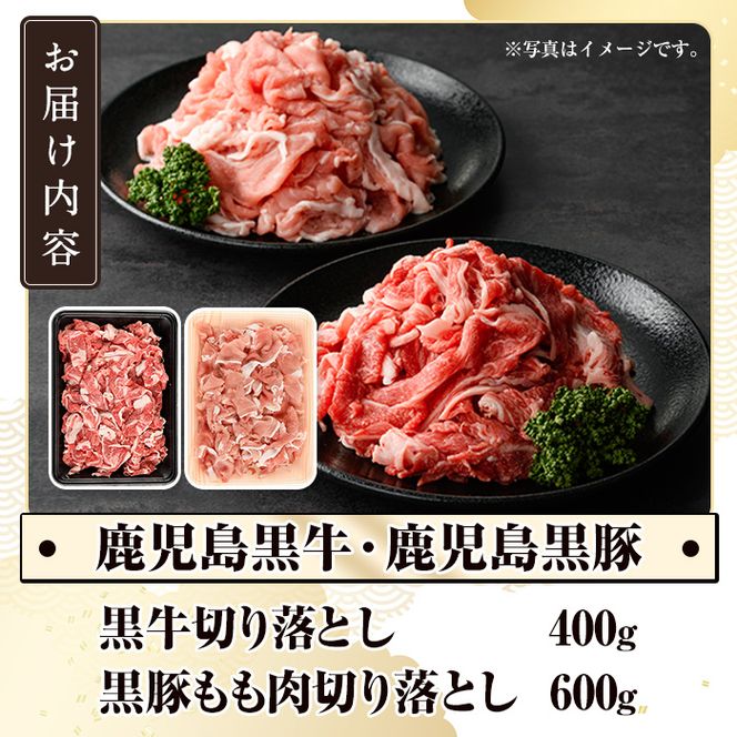 数量限定！鹿児島黒牛切り落とし肉・鹿児島黒豚もも切り落とし肉(計約1kg)国産 九州産 鹿児島産 国産牛 牛肉 切落し 豚肉 豚モモ 豚もも セット 限定【鹿児島いずみ農業協同組合】akn018-18