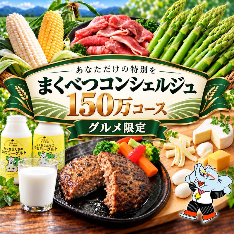 [グルメ満喫]あなただけの特別を まくべつコンシェルジュ 返礼品おまかせ 150万 グルメ限定コース [ 幕別町役場 定期便 ギフト 贈答 おまかせ おすすめ よつ葉 豚肉 ハンバーグ 詰め合わせ ]