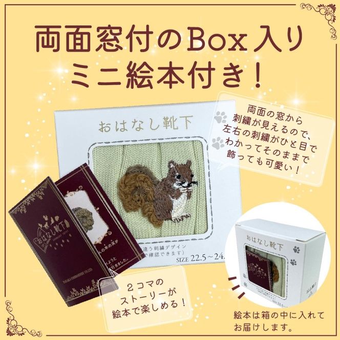 おはなし靴下 ギフトボックス リス キッズ ネイビー