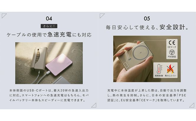 ＼選べるカラー／LINKA グロウチャージ （ペタルピンク / ルミゴールド / ムーングレイ） 薄型モバイルバッテリー モバイルバッテリー USBケーブル マグネット式ワイヤレス充電対応 ワイヤレス充電対応 充電 5000mAh 最大20W 急速充電 MagSafe/Qi2対応