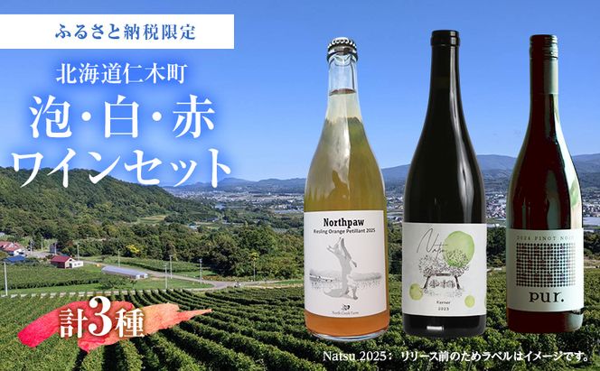 ふるさと納税限定セット 北海道仁木町 泡・白・赤3本セット【North Creek Farm×TOMAPU FARM×ピュール】 お酒 酒 果実酒 晩酌 葡萄 ぶどう ブドウ 料理 食事 お祝い 北海道 仁木町 飲み比べ