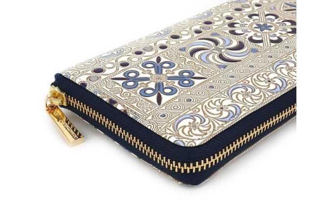 【文庫屋大関】 大容量　ぐるっとファスナーの長財布　錦紗＜紫＞【皮革工芸品】 ファッション小物 民芸品 