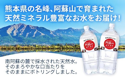 【定期便3ヶ月】熊本のおいしいお水 阿蘇のメイスイ 2L×6本（1ケース）（共通返礼品・御船町） - 天然水 水 飲料水 ミネラルウォーター 箱買い まとめ買い ペットボトル 飲料 ウォーター 軟水 防災グッズ 防災 備蓄 ローリングストック ストック 熊本県