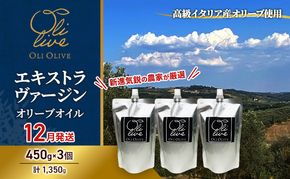 【受賞農家が選出】 高級イタリア産 エキストラ・ヴァージン・オリーブオイル 450g×3個【2026年12月より順次発送】