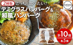 どっちも食べたい デミグラスハンバーグ＆和風ハンバーグ 各5個 10個 ハンバーグ 手ごね 和風 デミグラス 国産 晩御飯 おかず お弁当 冷凍 合挽 レンジ 温めるだけ レンチン 湯銭 二種 福岡 お土産 九州 福岡土産 福岡県